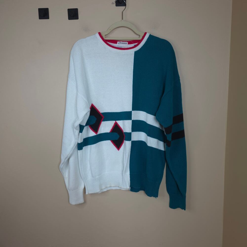 Vintage IZOD Diamond Abstract Crewneck Sweater 100% Cotton Size L